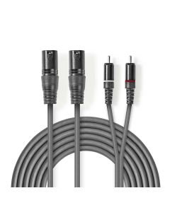 Audio Cable XLR 2x Male to 3 Pin XLR - 2x Male RCA 1.5 m Gray ND2292 Nedis
